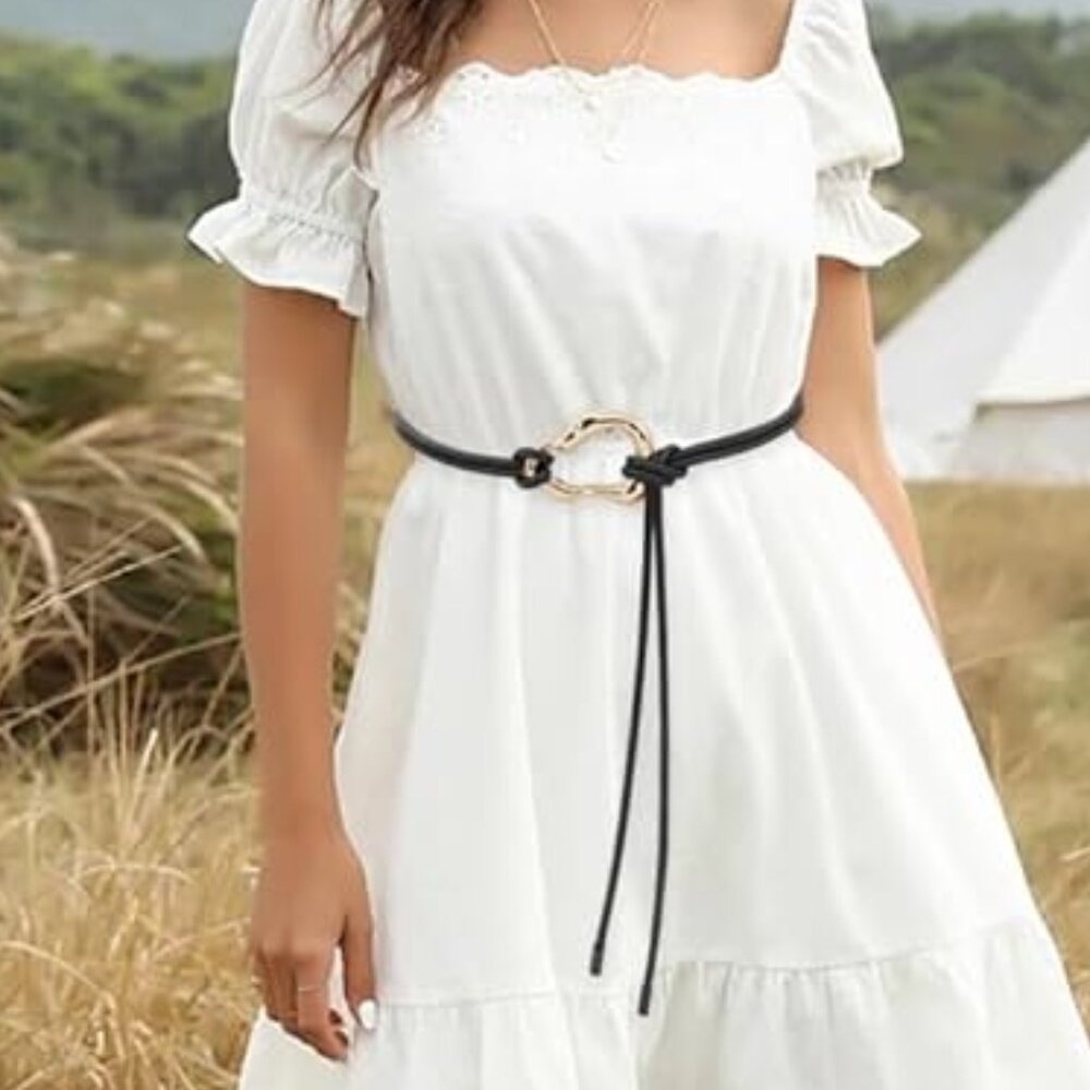 NEW!  Women PU Leather Knotted Waist Belt with Gold Buckle for Dresses